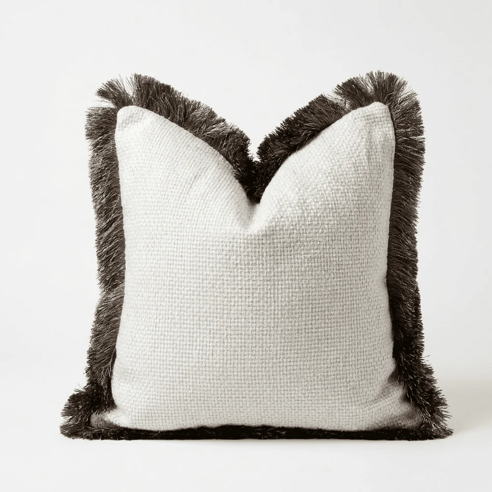 Nemia Cream Weaved Velvet Cushion with Metallic Fringe Detail- 50x50cm - Image 2