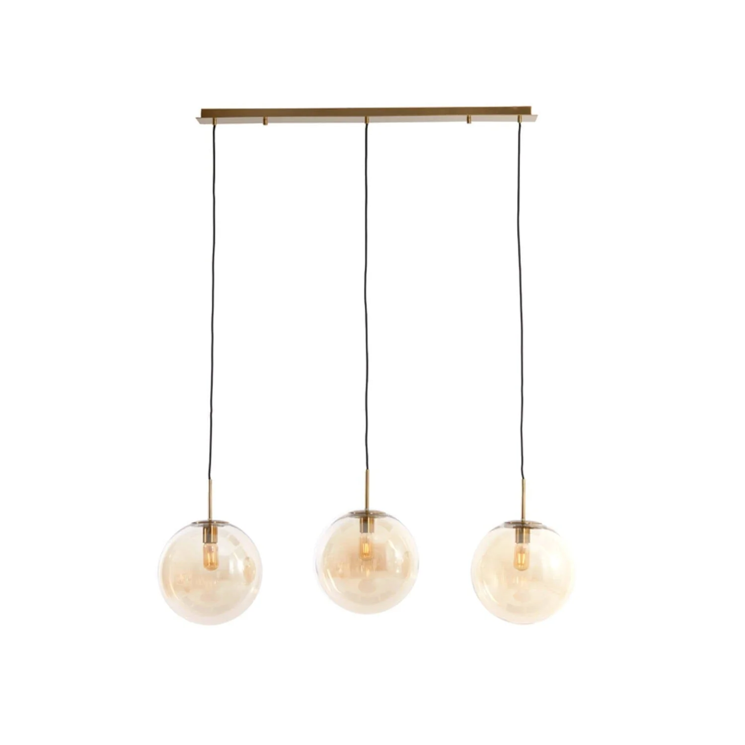 Nemia Gold & Amber Glass 3 Pendant Ceiling Light - Image 2