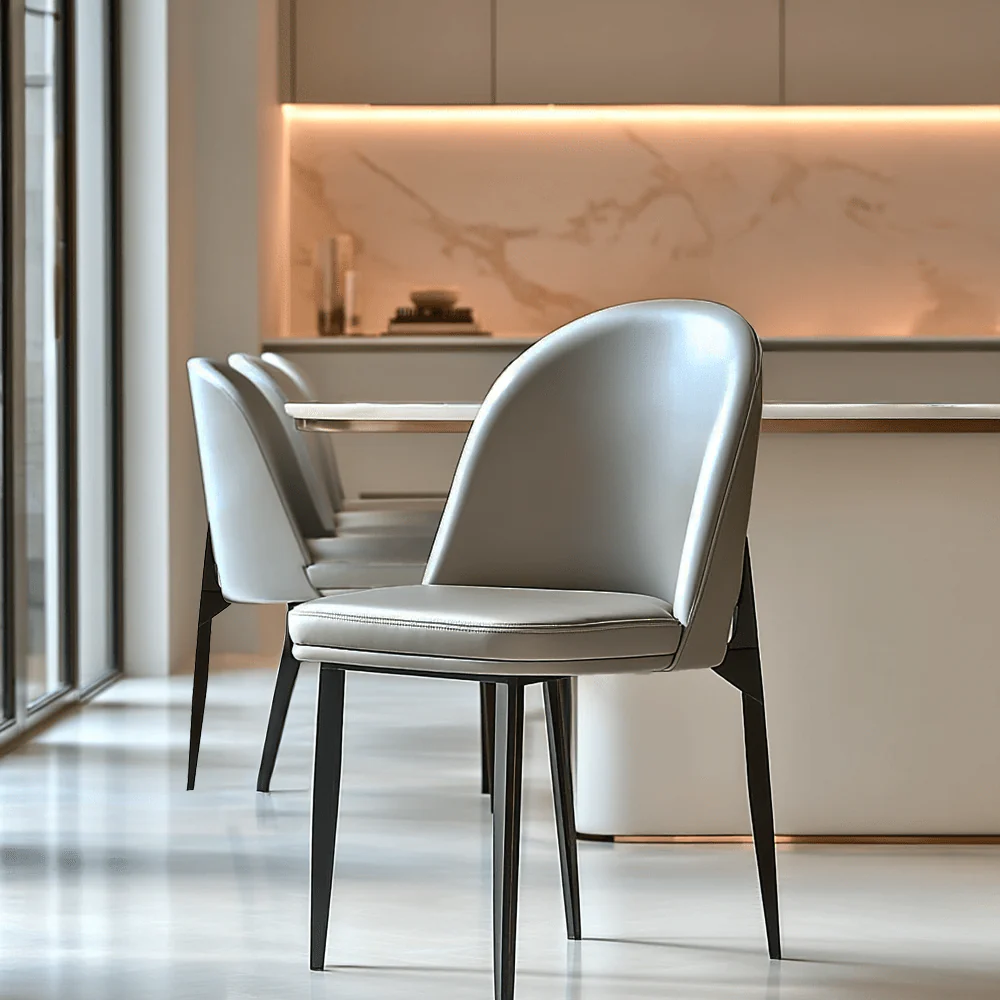 Nemille Grey Leather Dining Chair with Black Legs