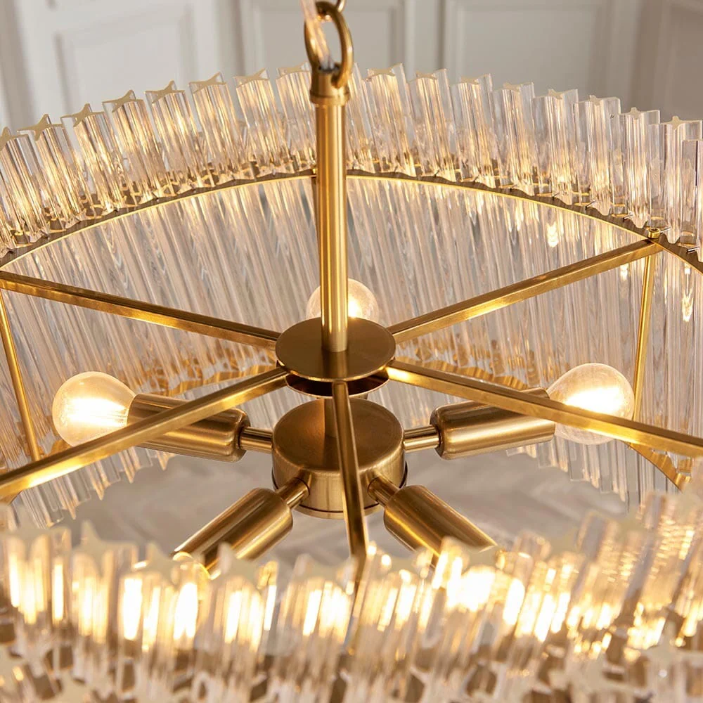 Noema Gold 5 Light Glass Rod Statement Pendant Ceiling Light - Image 6