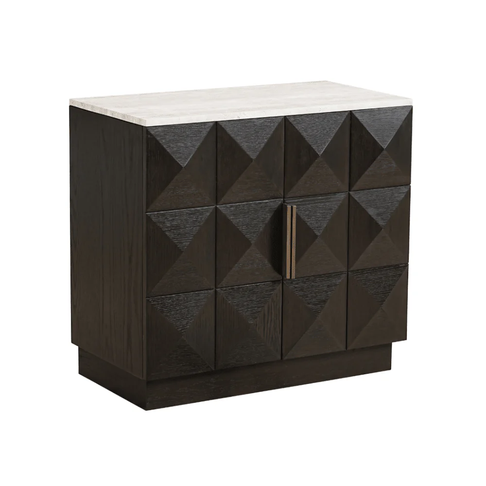 Norah Deep Brown 2 Door Sideboard with Travertine Top - Image 3
