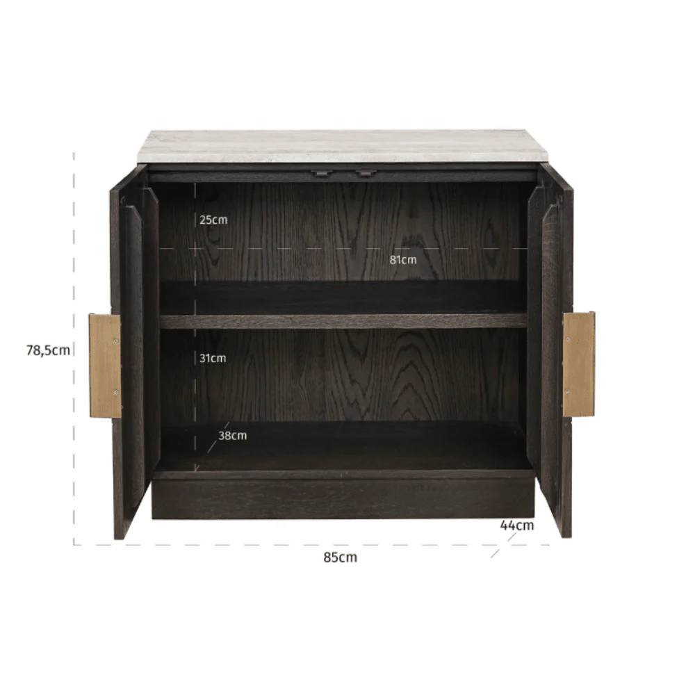 Norah Deep Brown 2 Door Sideboard with Travertine Top - Image 7
