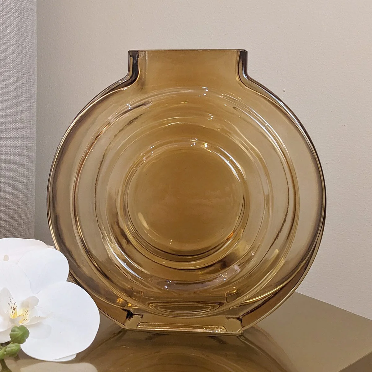 Nougat Round Amber Glass Vase - Image 3