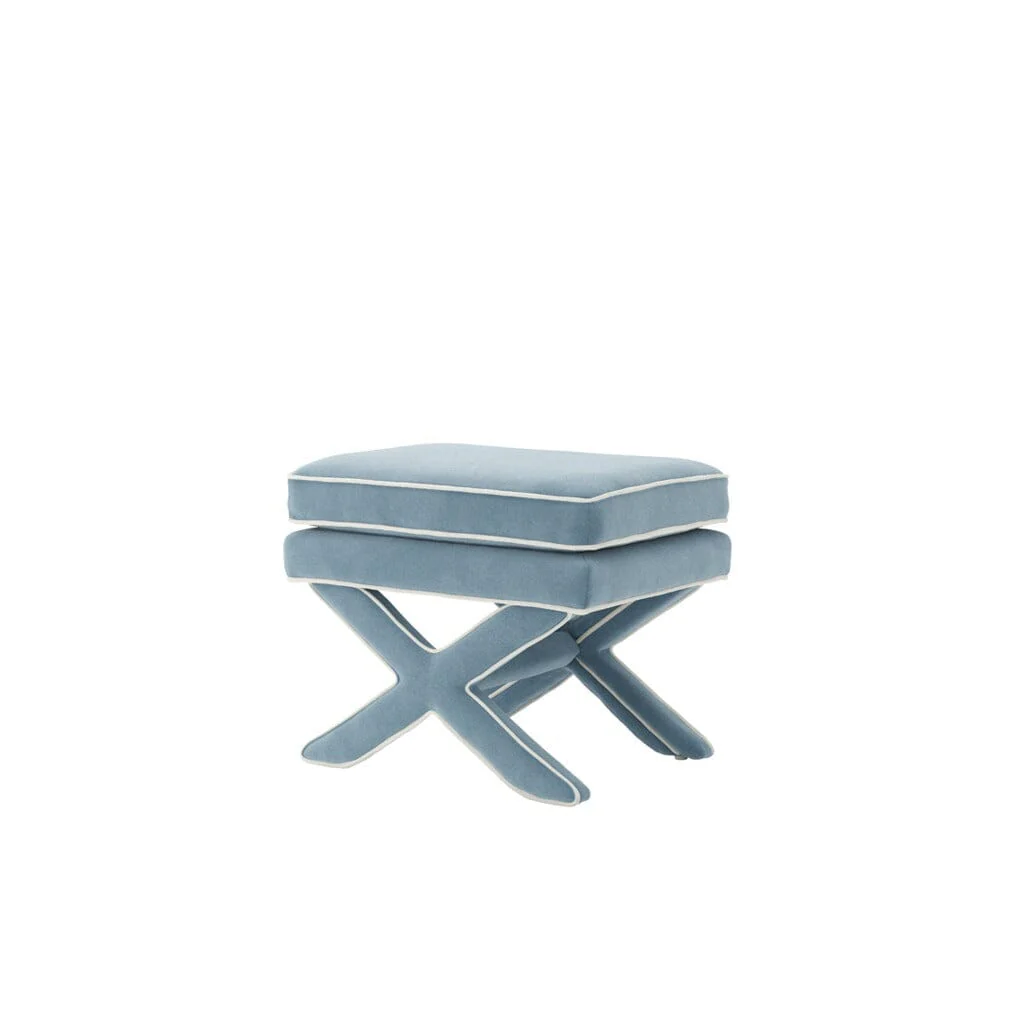 Oceanne Light Blue Stool with Cream Piping Detail - Image 2