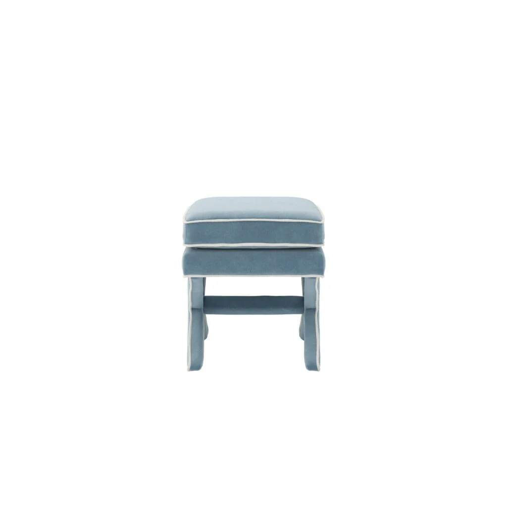 Oceanne Light Blue Stool with Cream Piping Detail - Image 3