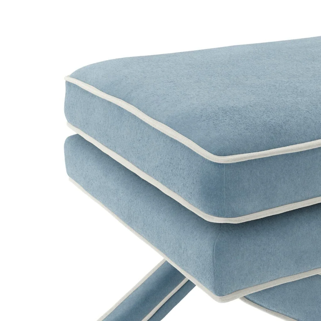 Oceanne Light Blue Stool with Cream Piping Detail - Image 4