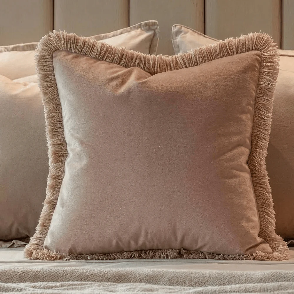 Odalys Dusky Pink Cushion with Fringe Detail - 43x43cm