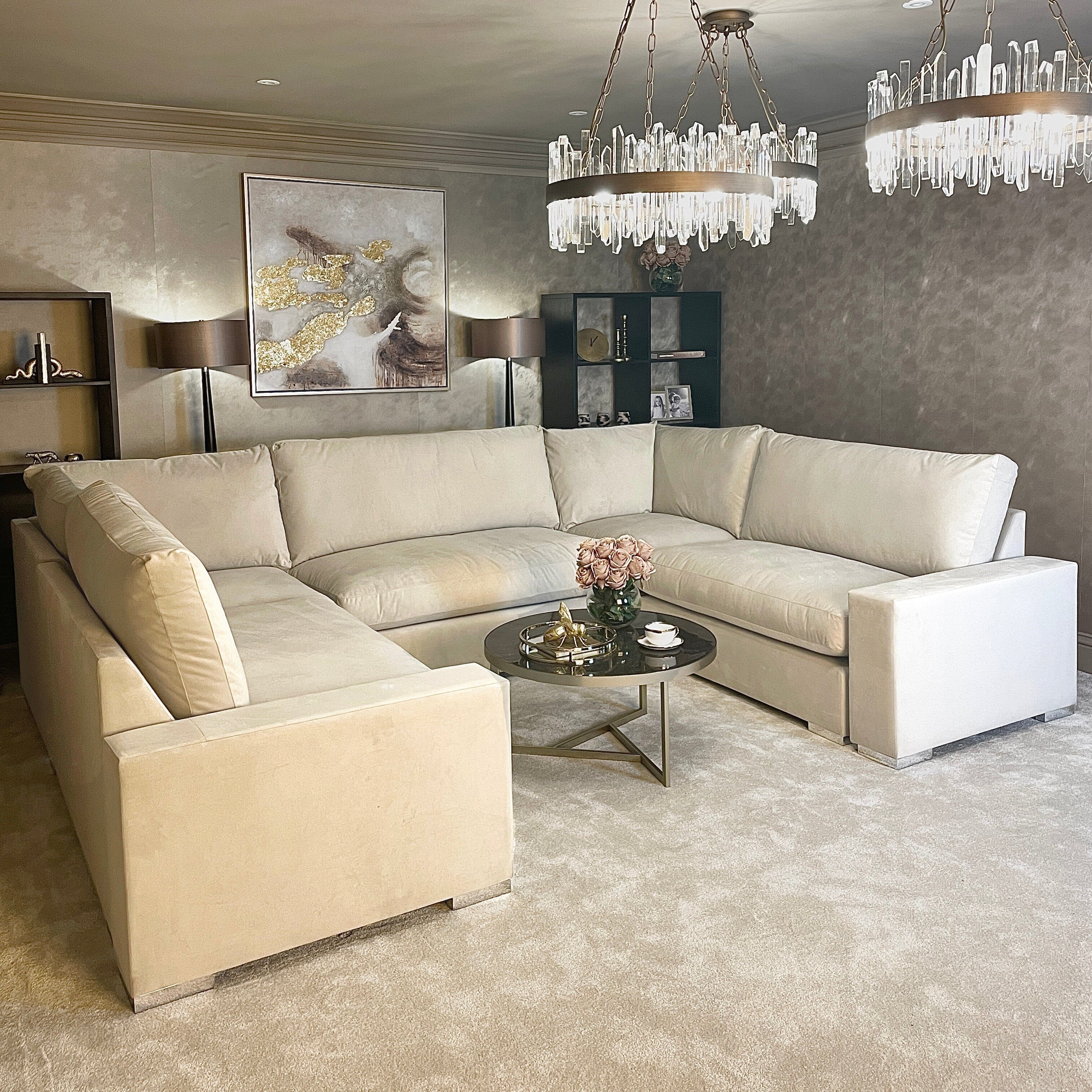 Olivia Cream Premium Large U-Shaped Sofa - Image 5