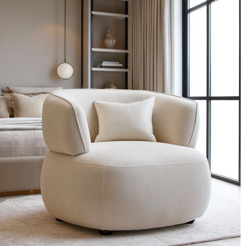 Paloma Ivory Chenille Curved Accent Chair