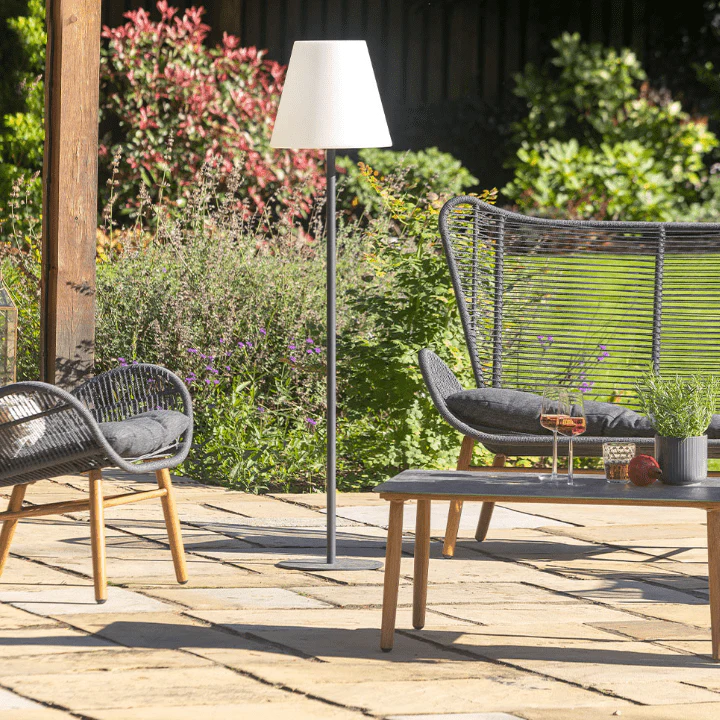 Paros Grey & Cream Metal Rechargeable Outdoor Floor Lamp