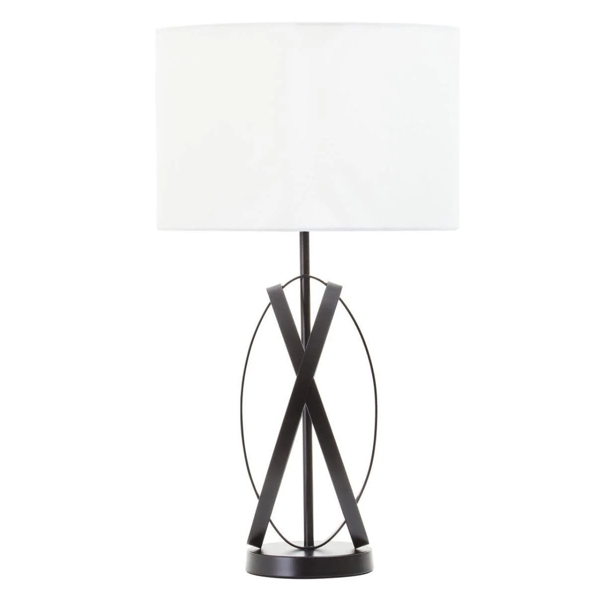 Pasadena Black Cross Base Table Lamp with White Linen Shade - Image 2