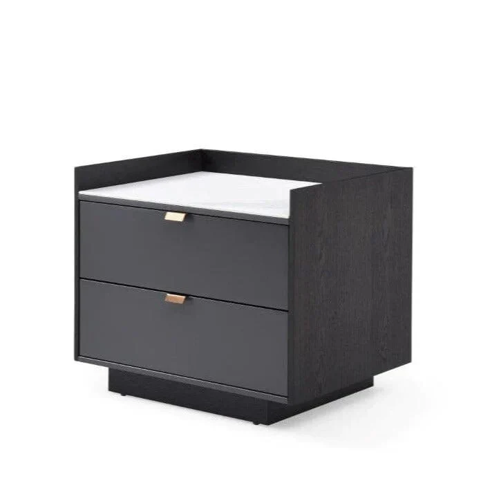 Cyra Dark Grey Luxury Oak 2 Door Bedside Table with Marble Top - Image 3