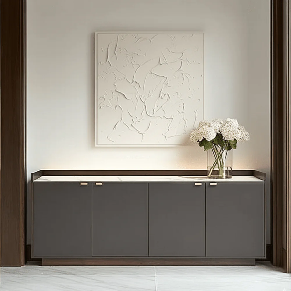 Cyra Luxury Dark Grey Oak 4 Door Sideboard with Marble Top