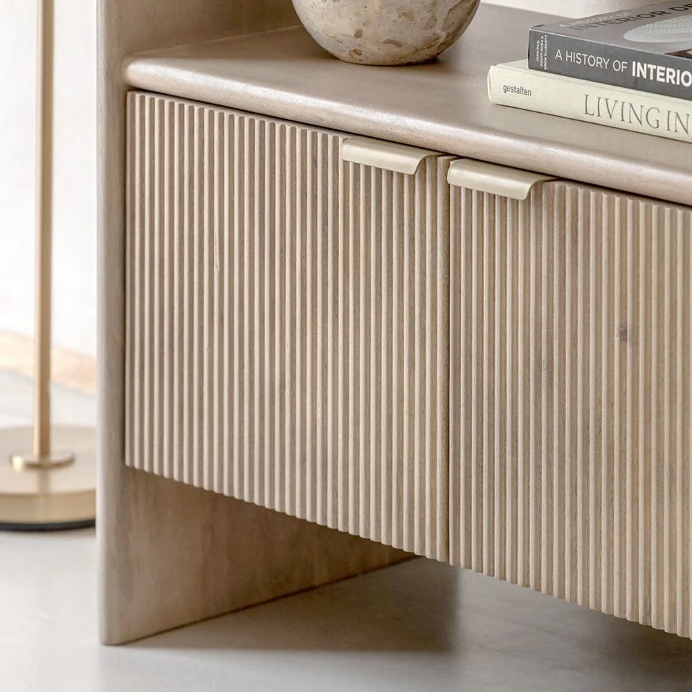 Penelope Luxury Ribbed Wooden 2 Door Open Display Unit - Image 2