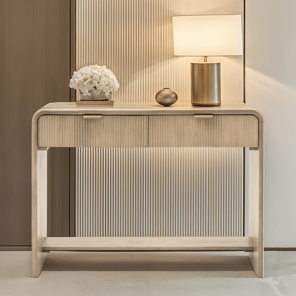 Penelope Luxury Ribbed Wooden 2 Drawer Console Table