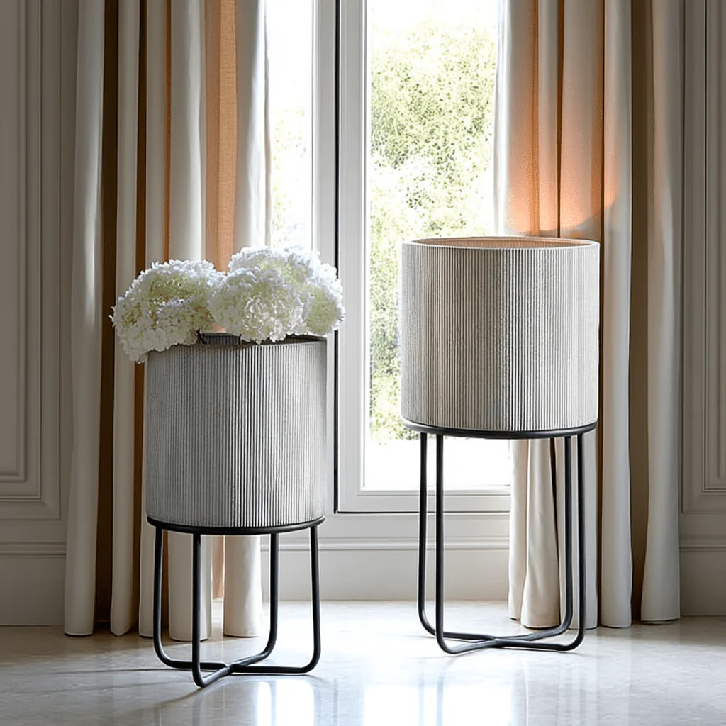 Perla Ribbed White & Black Planters - Set of 2