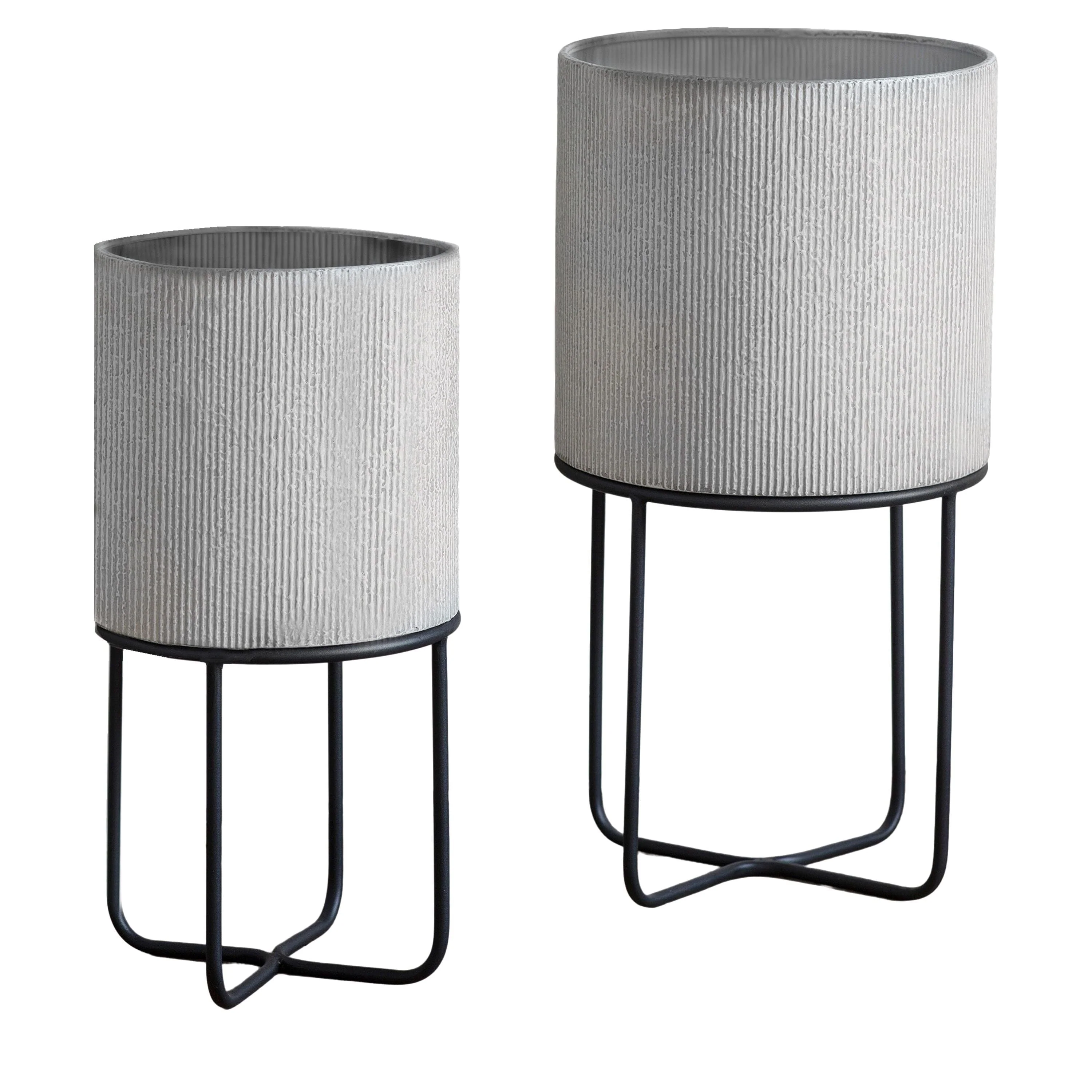 Perla Ribbed White & Black Planters - Set of 2 - Image 2