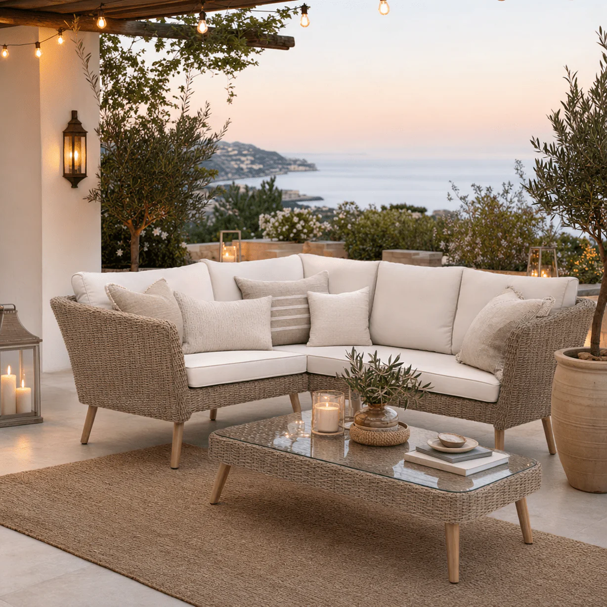 Petra Outdoor Natural Corner Lounge Set with Coffee Table