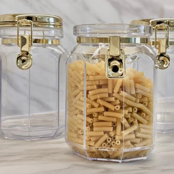 Pharaoh Large Gold Finish Octagonal Clear Acrylic Jar - Set of 3 - Image 2