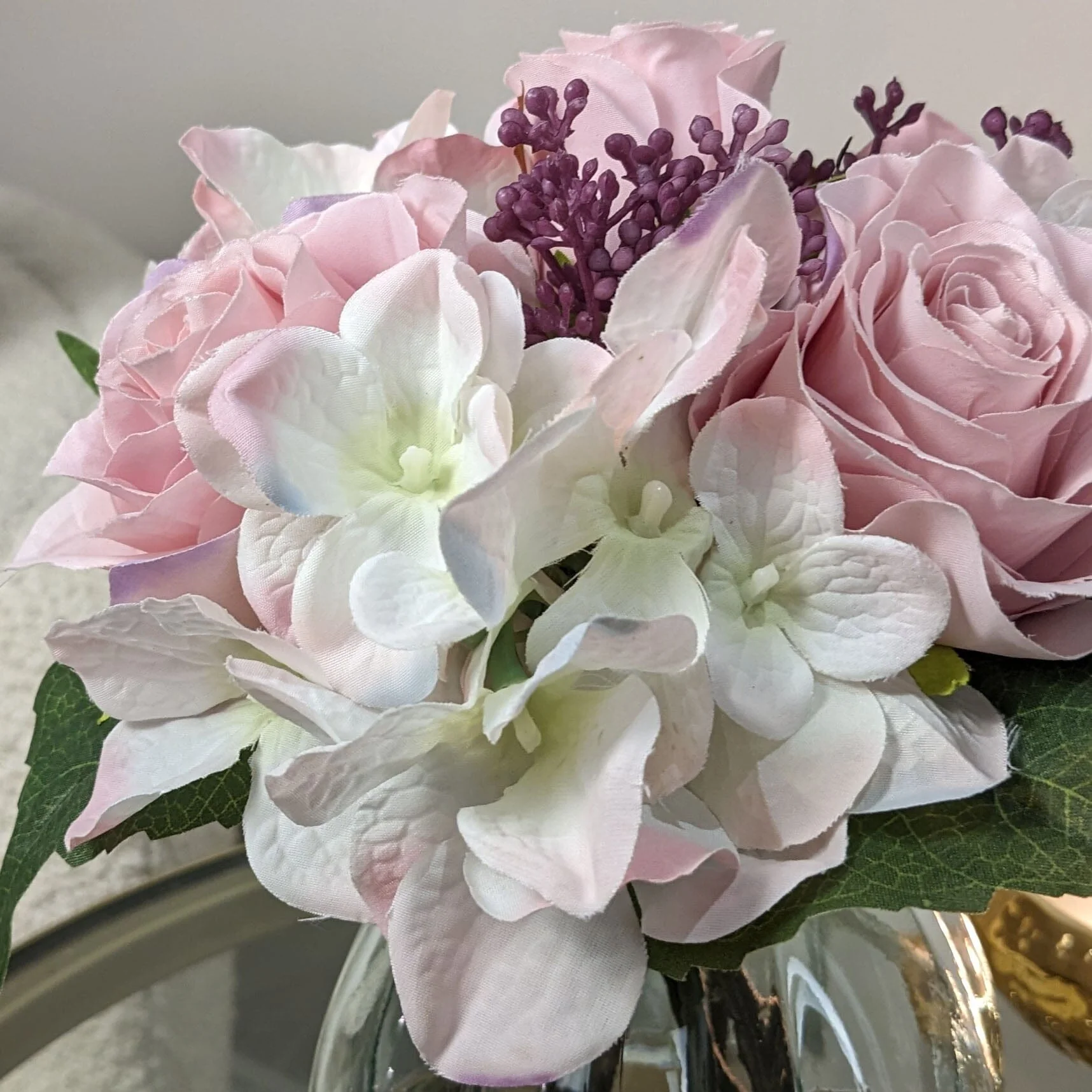 Pink and Cream Faux Rose & Hydrangea Florals in Vase - Image 3