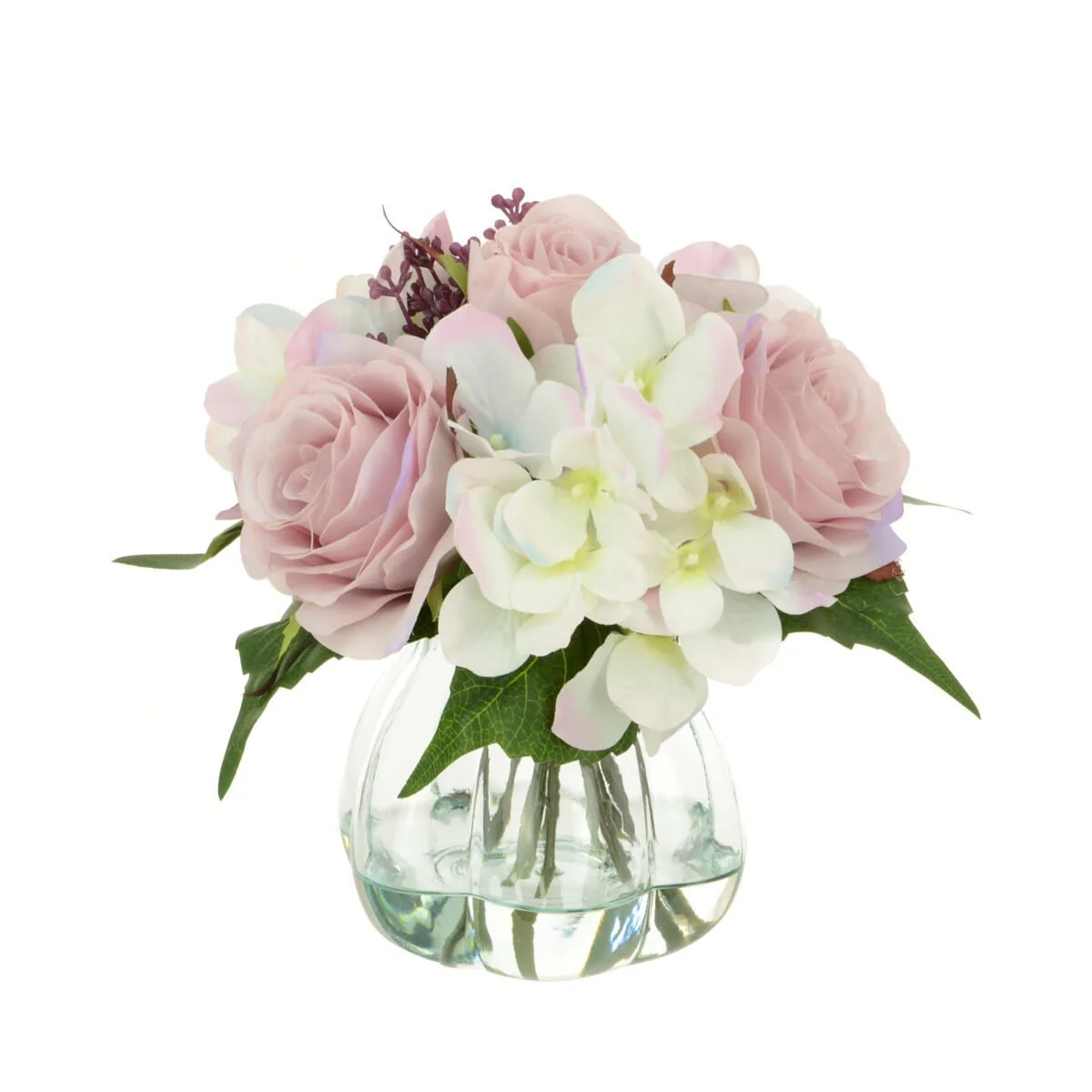 Pink and Cream Faux Rose & Hydrangea Florals in Vase - Image 4