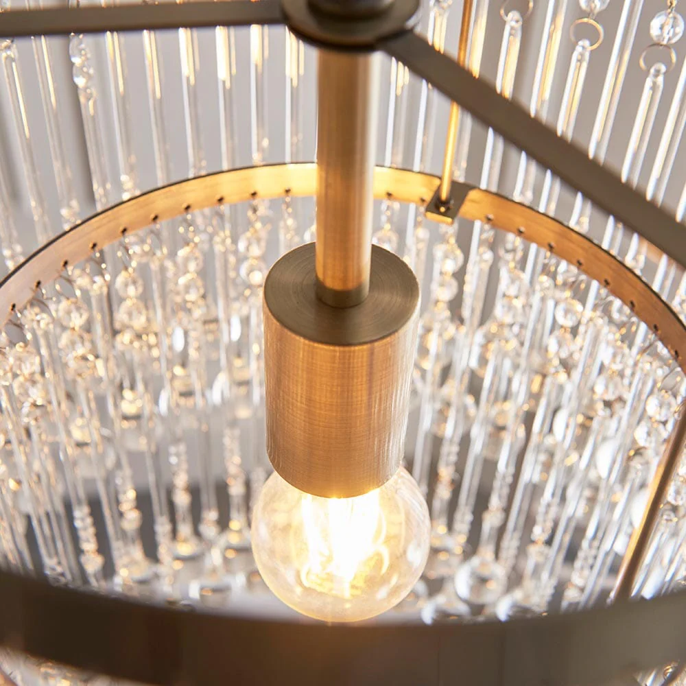 Pippa Antique Brass & Clear Glass Droplet Pendant Ceiling Light - Image 4
