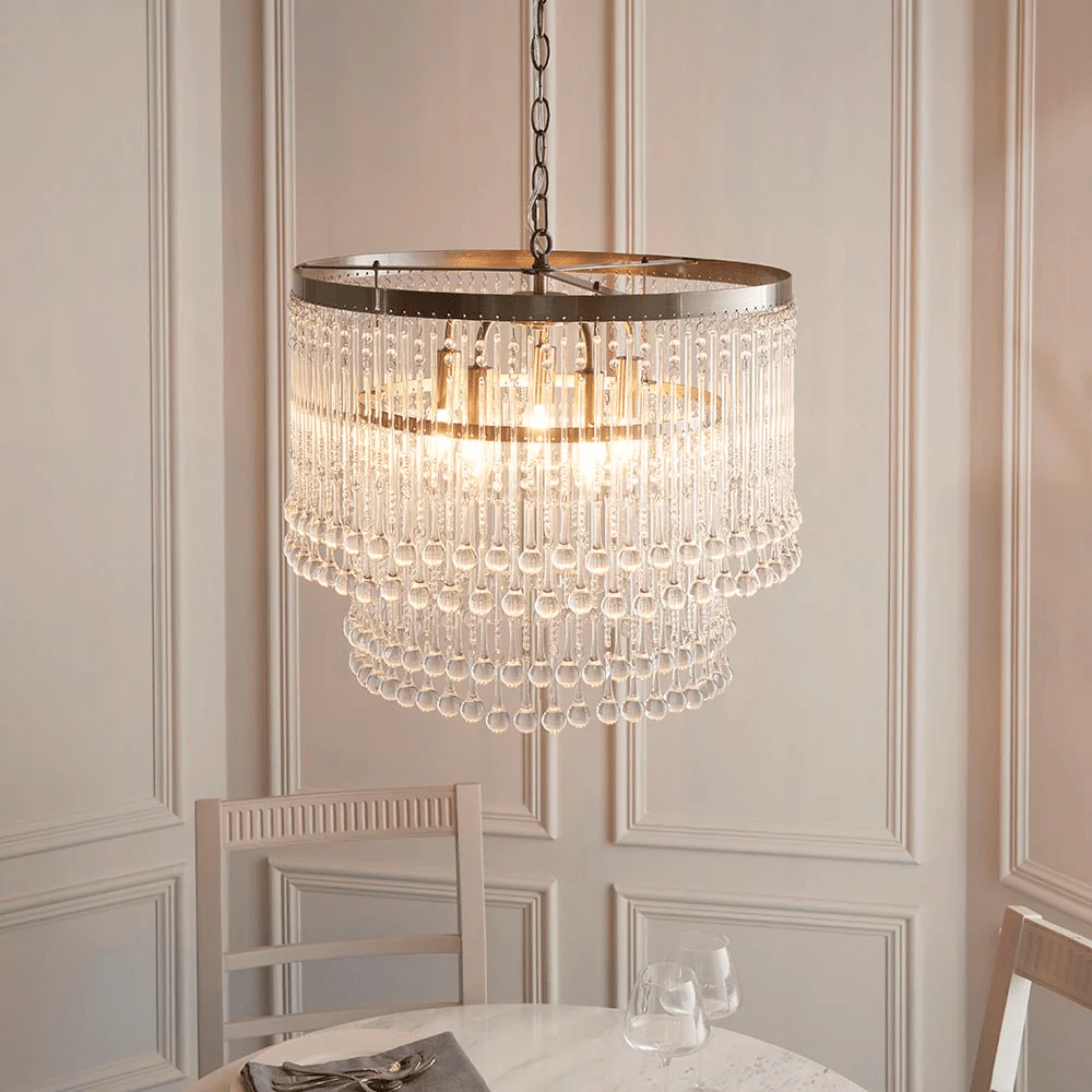 Pippa Large Antique Brass & Clear Glass Droplet Pendant Ceiling Light