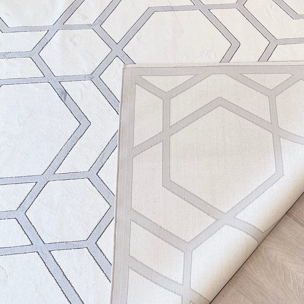 Portnall Champagne & Greige Geometric Print Patterned Rug - Image 3