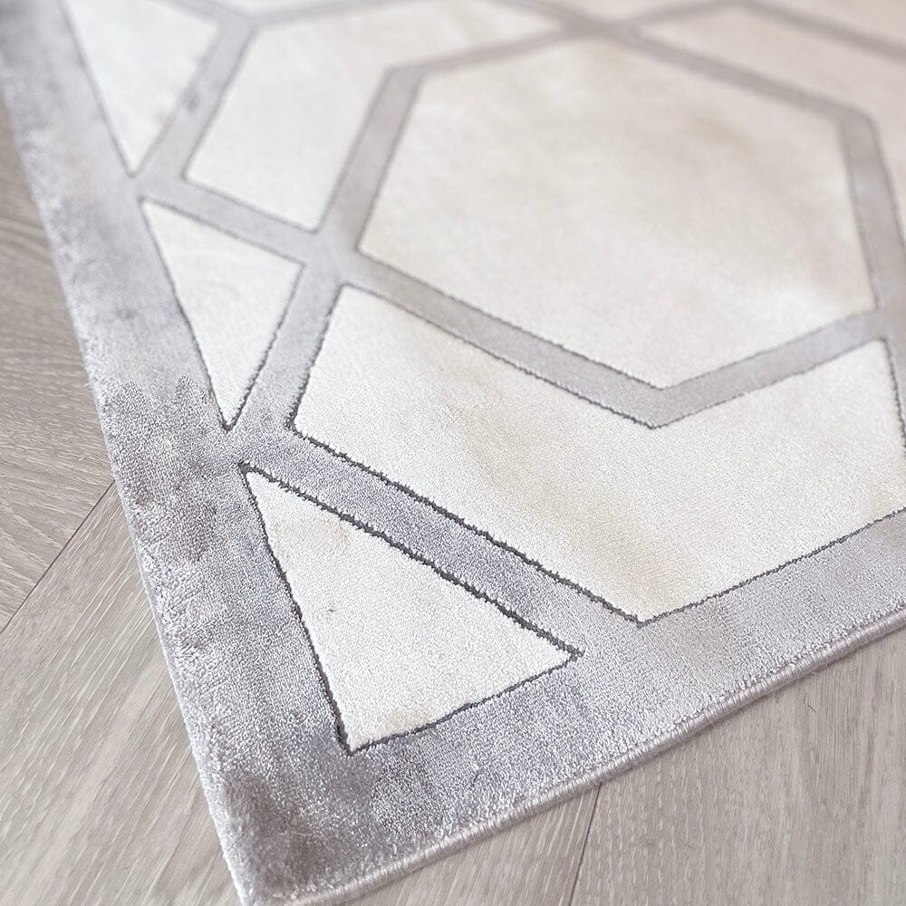 Portnall Champagne & Greige Geometric Print Patterned Rug - Image 4
