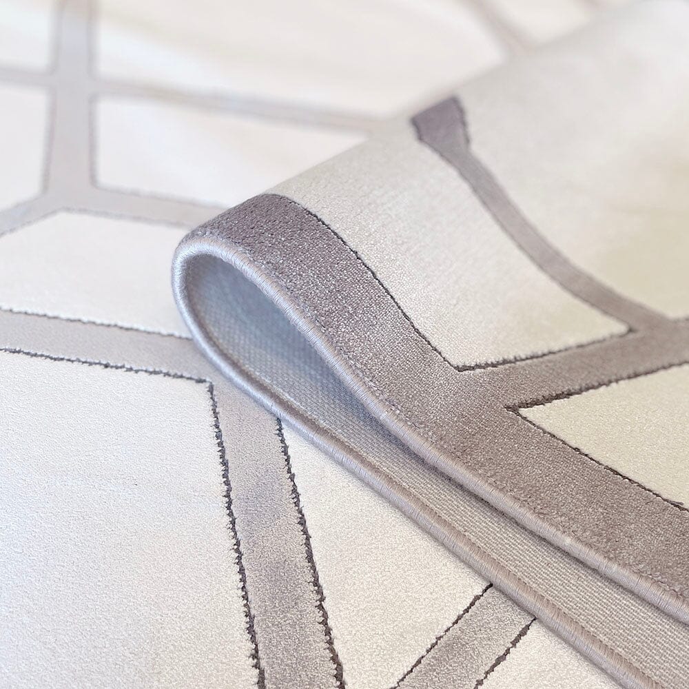 Portnall Champagne & Greige Geometric Print Patterned Rug - Image 5