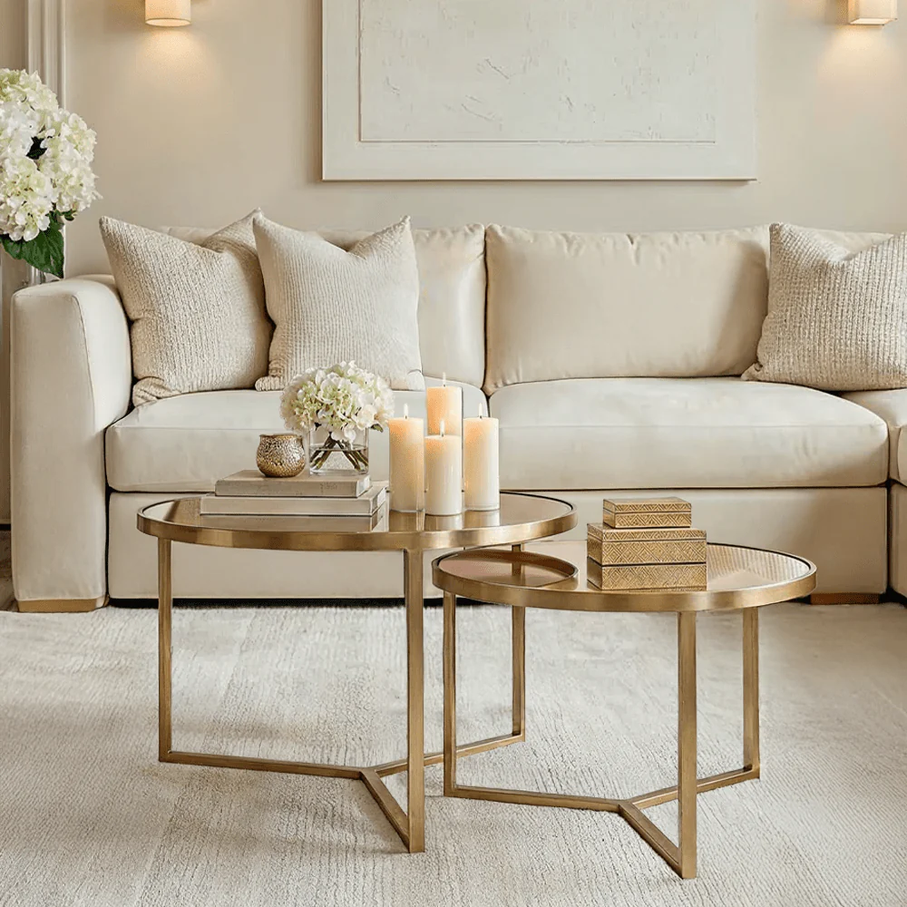 Praiano Light Gold & Glass Round Coffee Tables - Set of 2