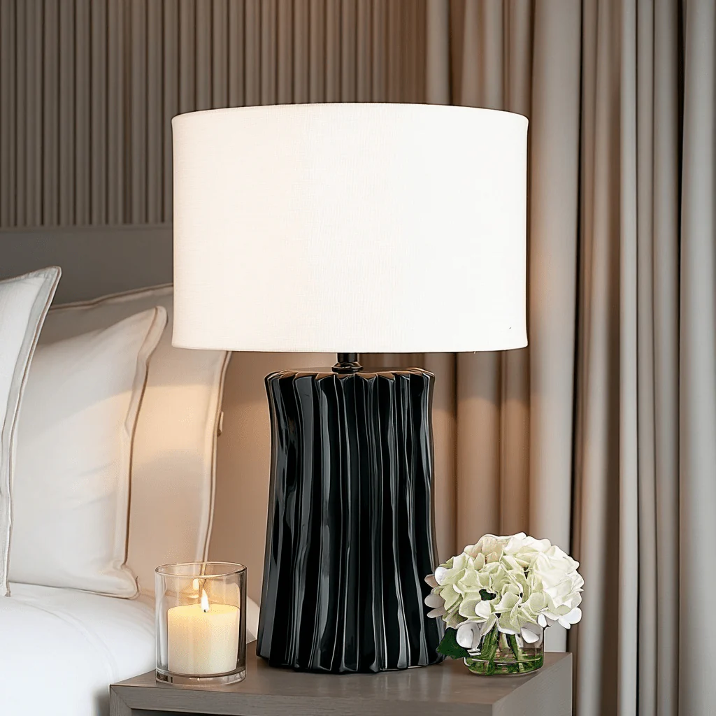 Raelynn Black Pleated Table Lamp with White Linen Shade