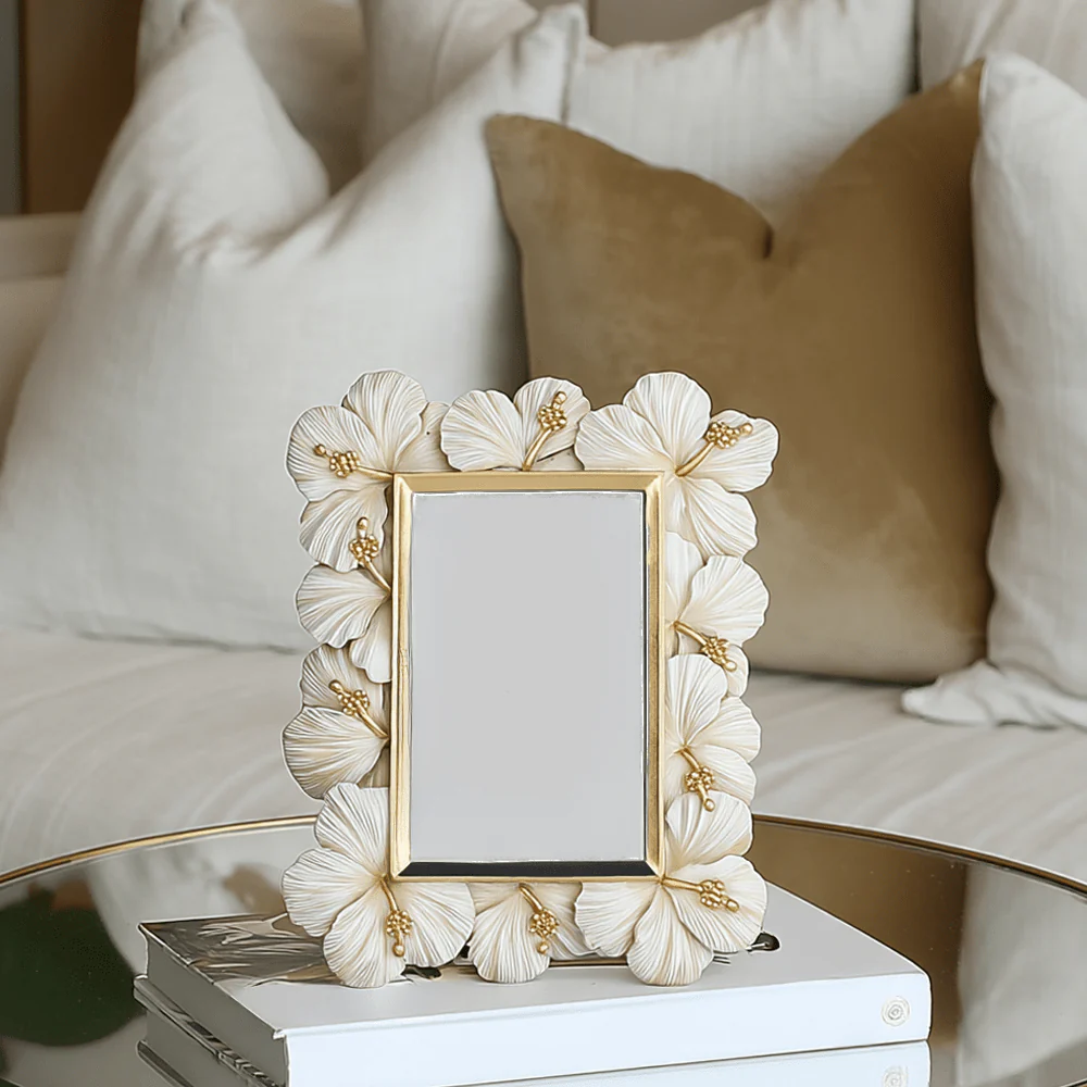 Rania Cream & Gold Hibiscus Photo Frame - 4x6"