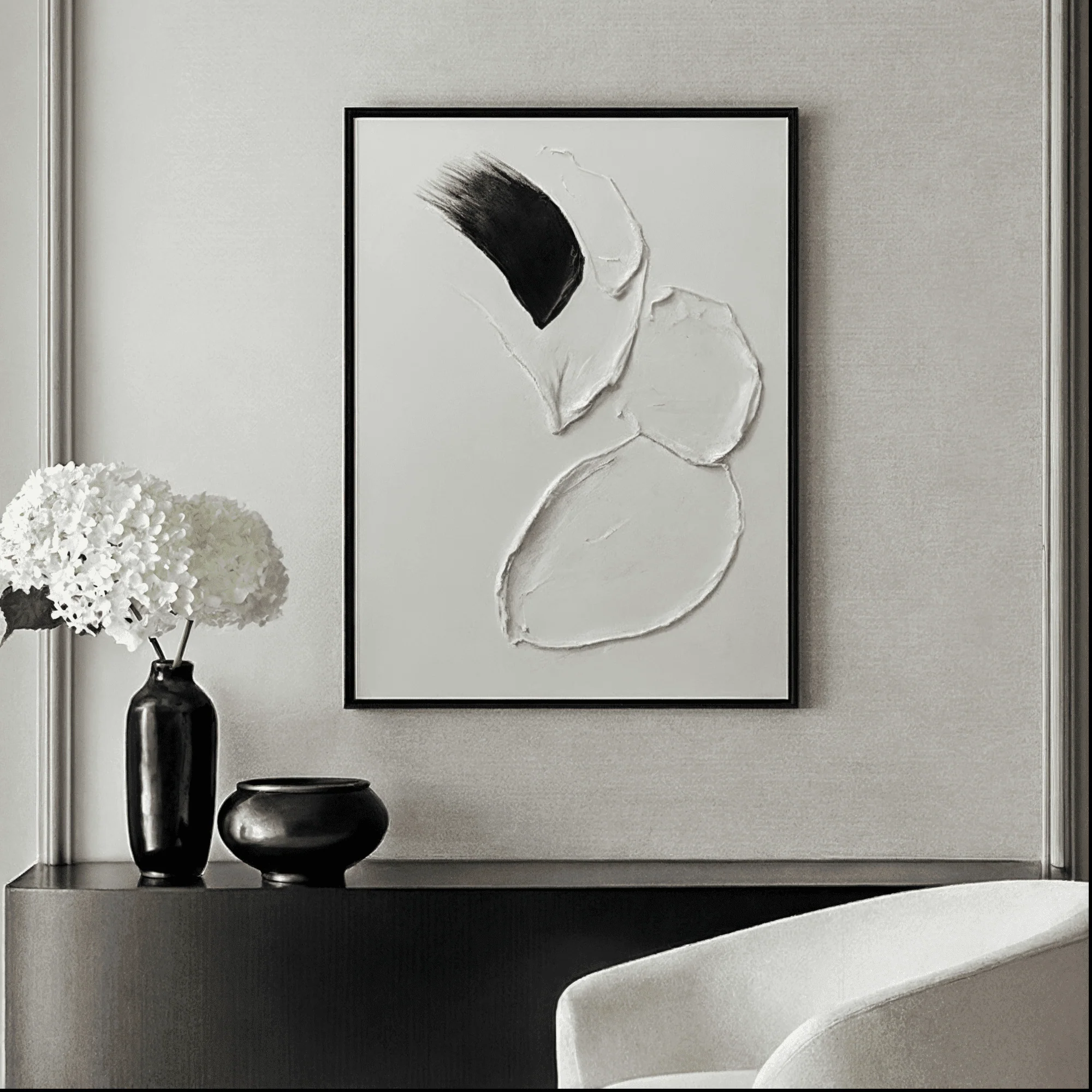 Regent Monochrome 3D Paint Stroke Effect Canvas Wall Art - I