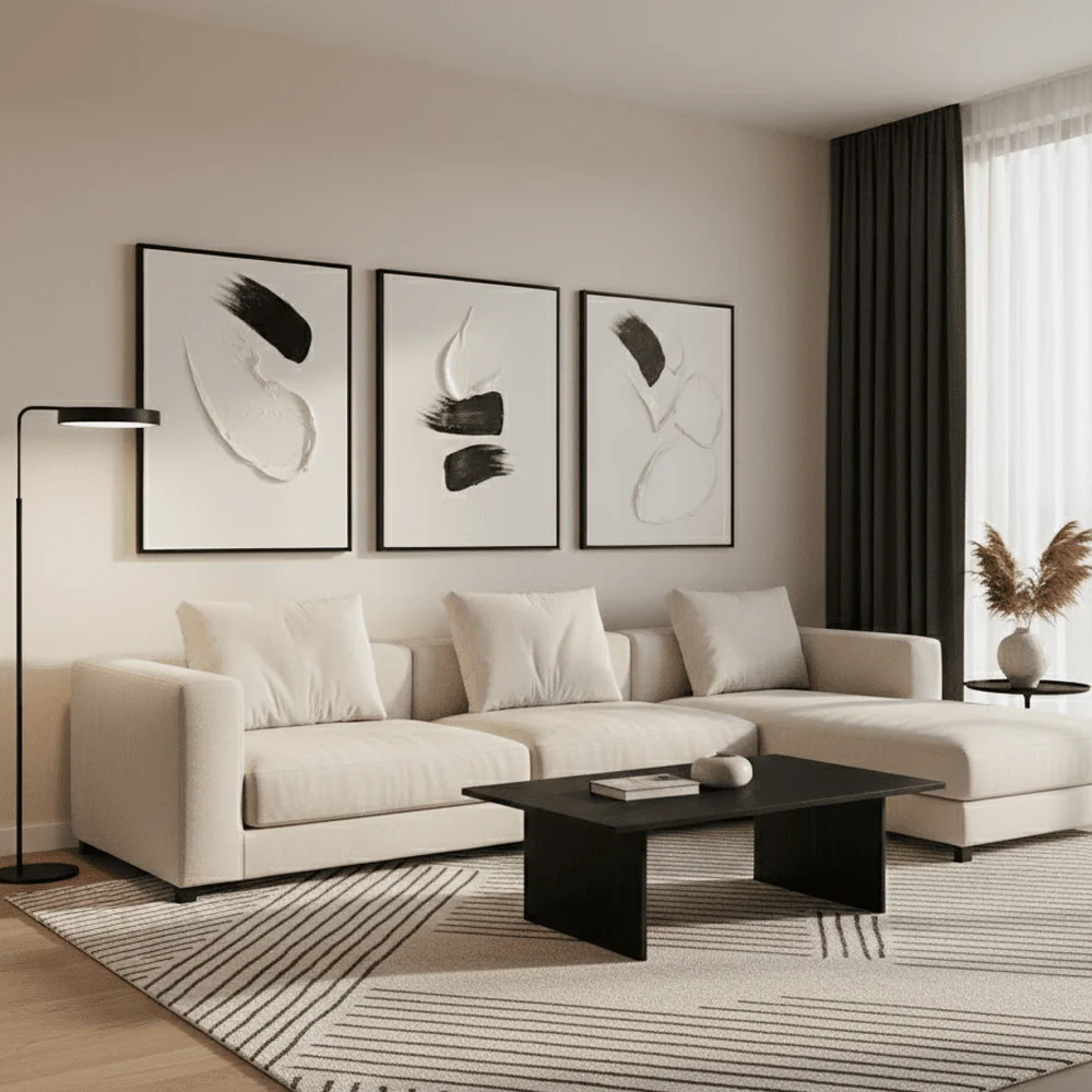 Regent Monochrome 3D Paint Stroke Effect Canvas Wall Art - Set of 3
