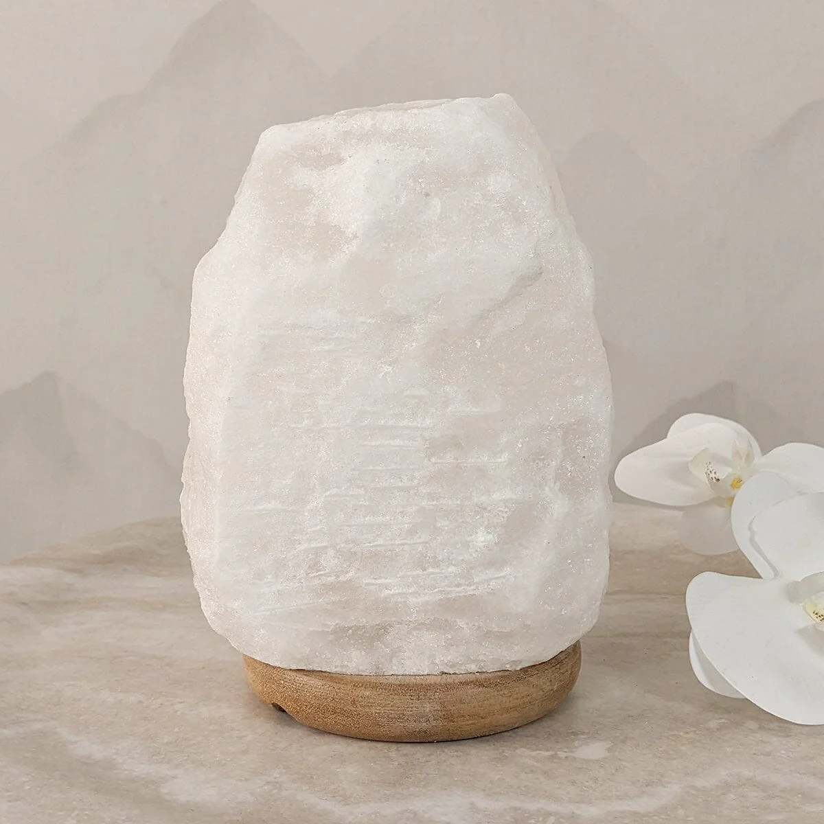 Revive White Natural Salt Lamp on Wooden Base - Image 2