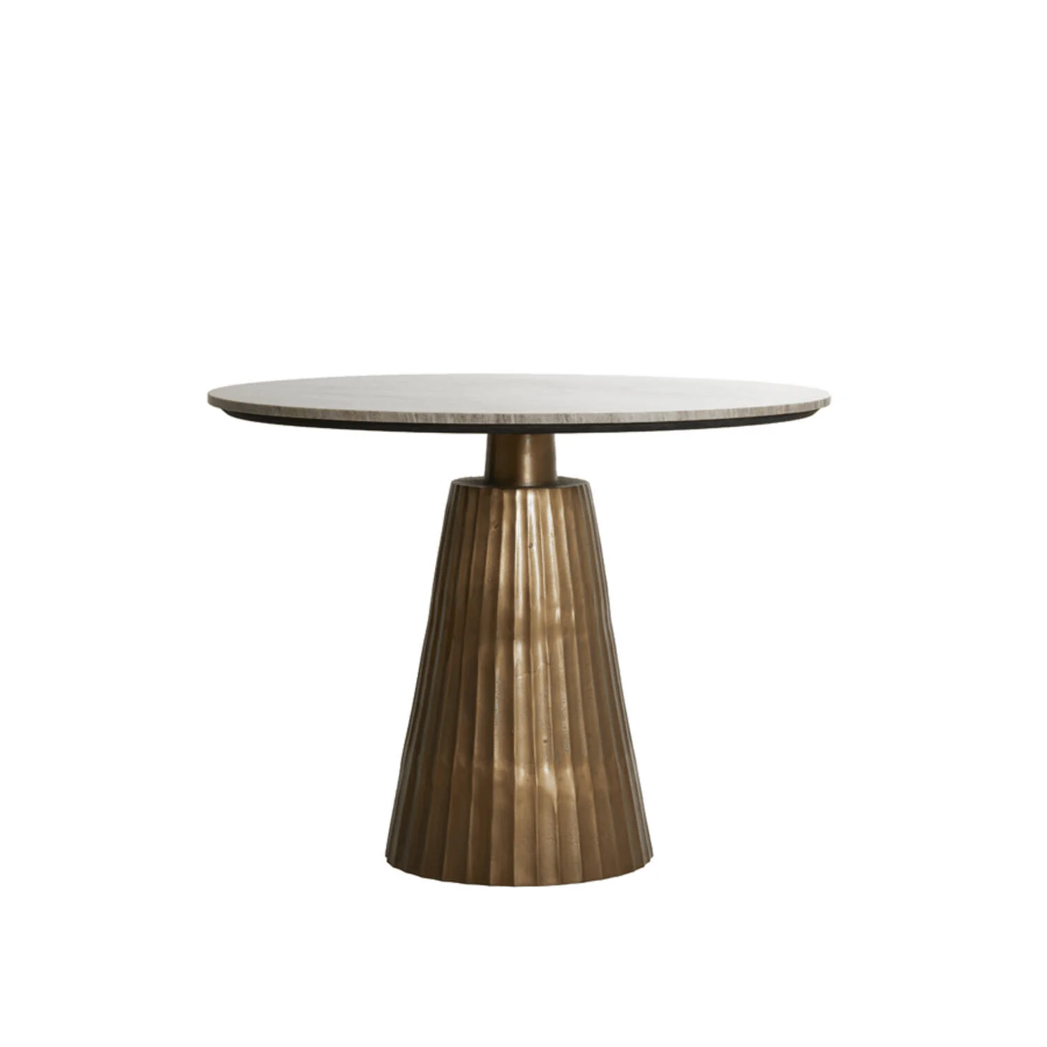 Rezina Antique Bronze Ribbed Round Dining Table with Taupe Marble Top - Image 2