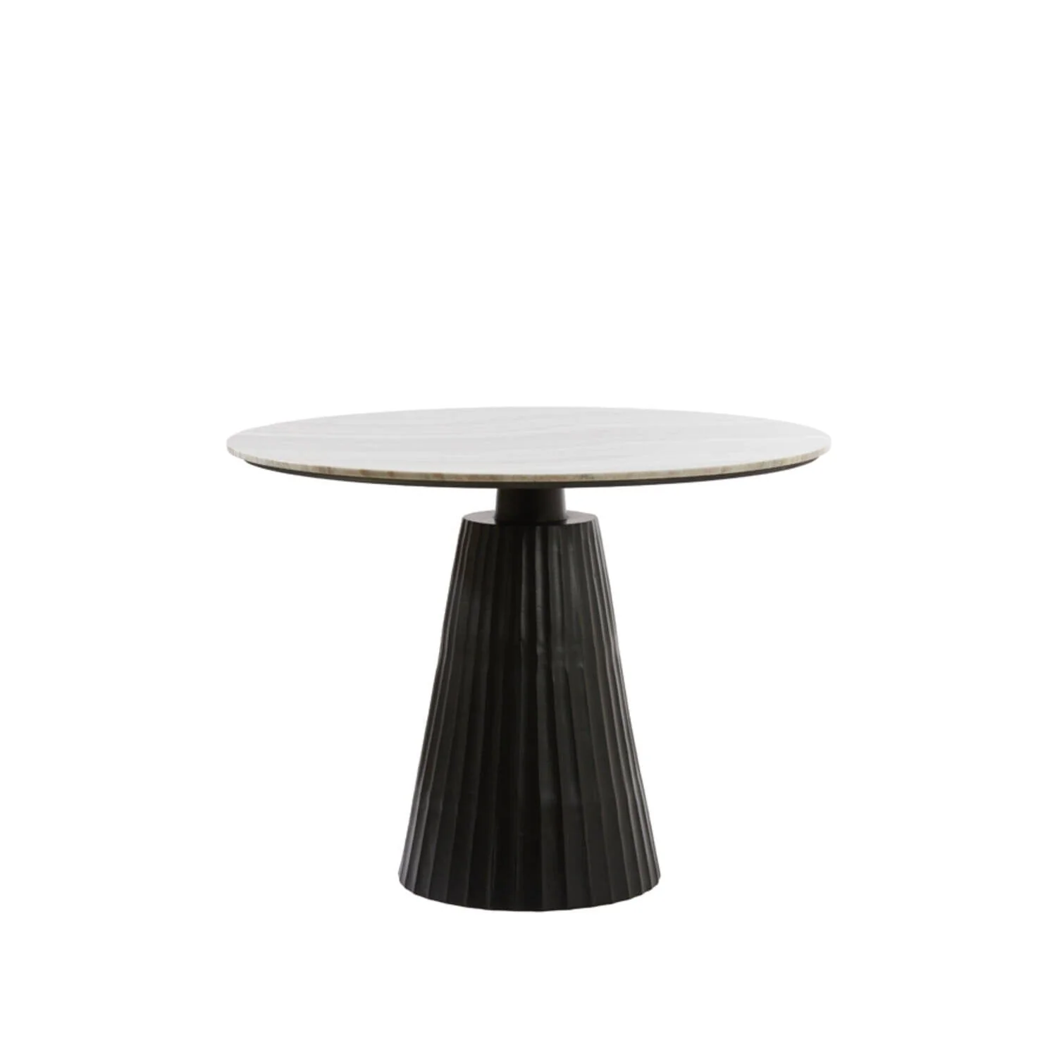 Rezina Matt Black Ribbed Round Dining Table with Taupe Marble Top - Image 2