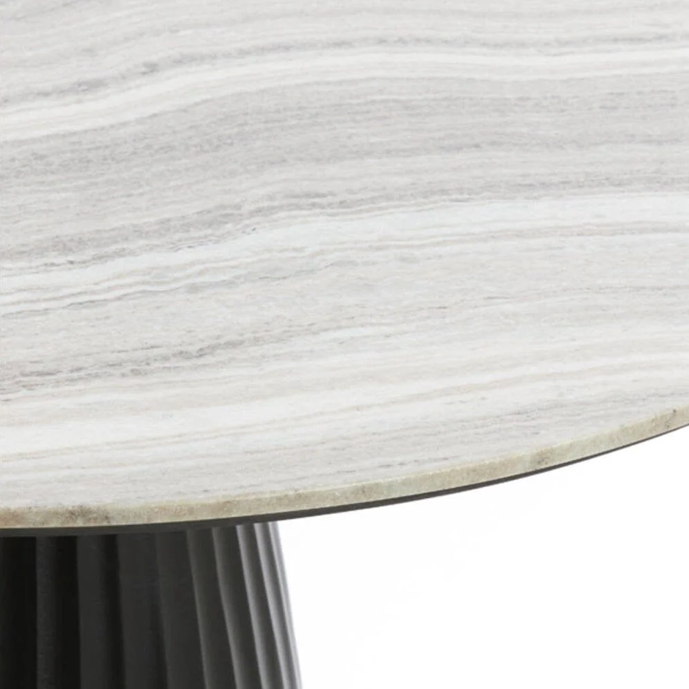 Rezina Matt Black Ribbed Round Dining Table with Taupe Marble Top - Image 3
