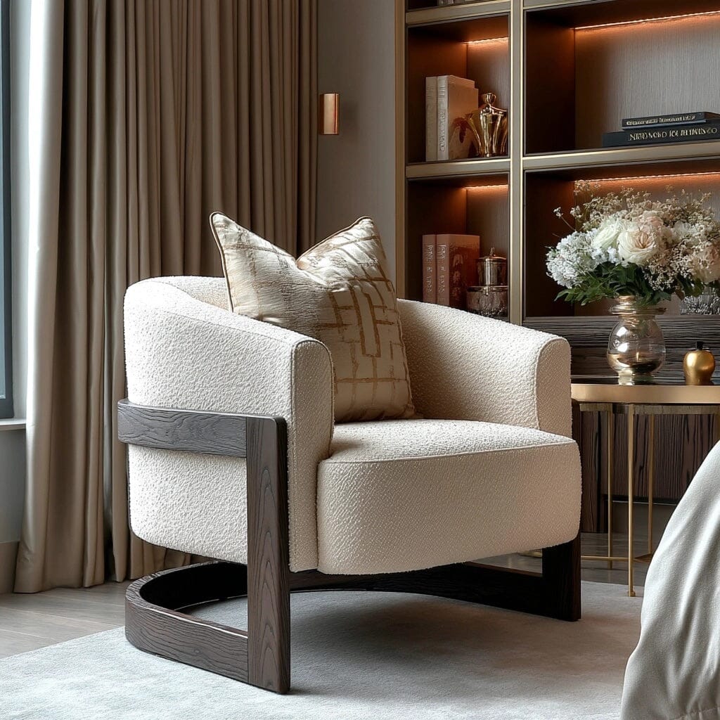 Richmond Neutral Boucle Curved Chair with Walnut Detailing