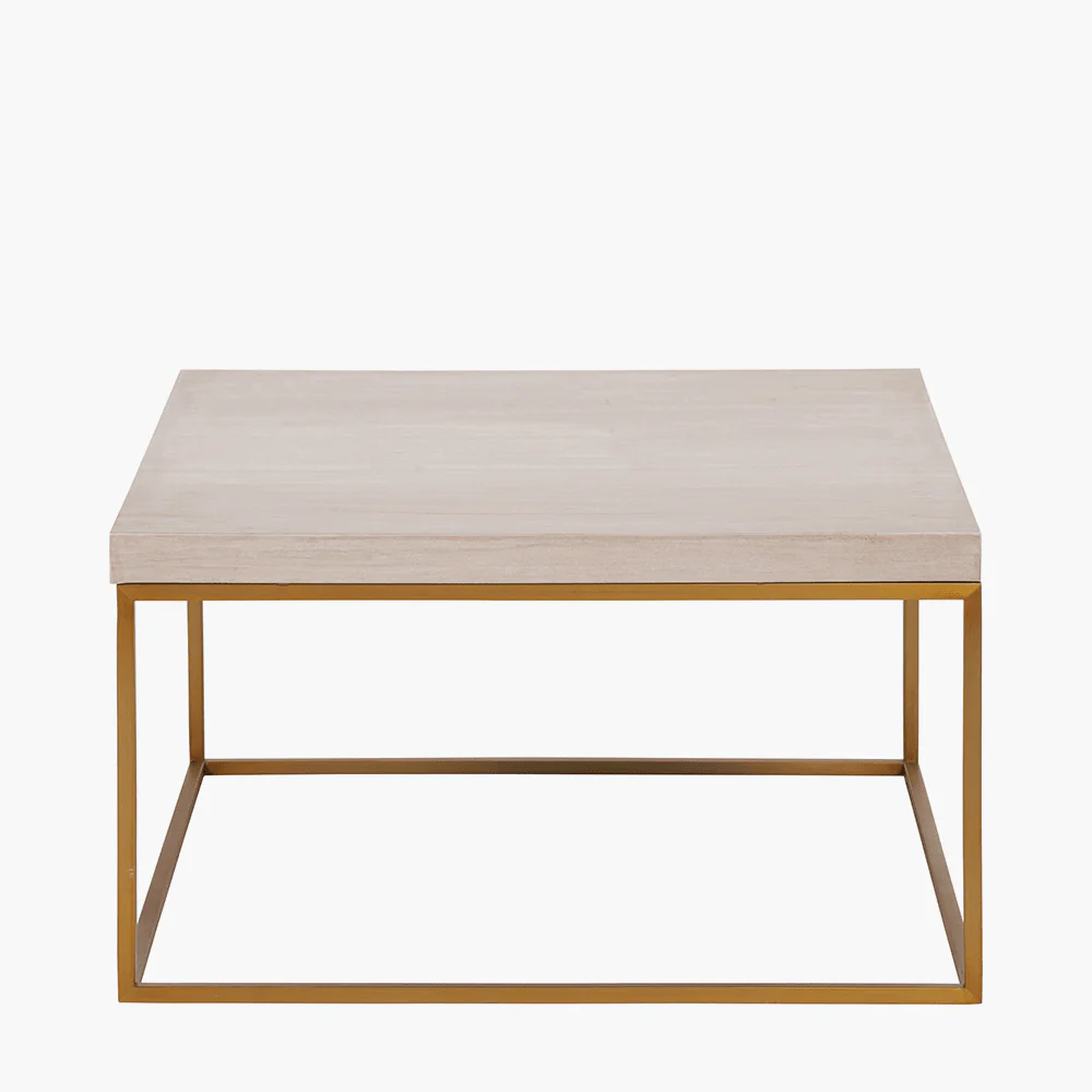 Robyn Beige Granite & Gold Square Coffee Table - Image 2