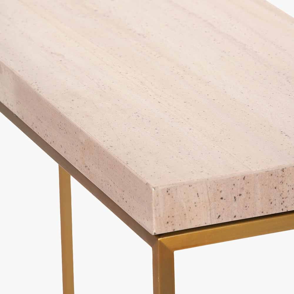 Robyn Beige Granite & Gold Square Console Table - Image 2