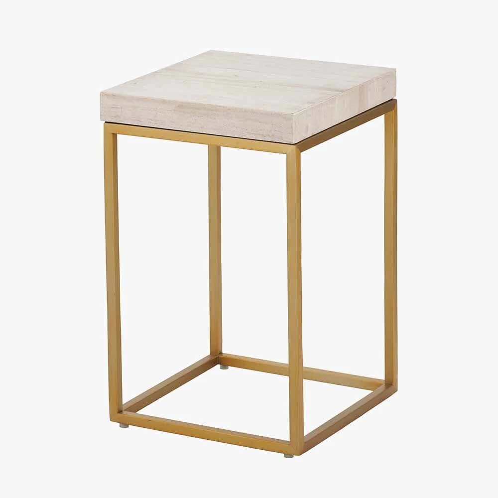 Robyn Beige Granite & Gold Square Side Table - Image 2