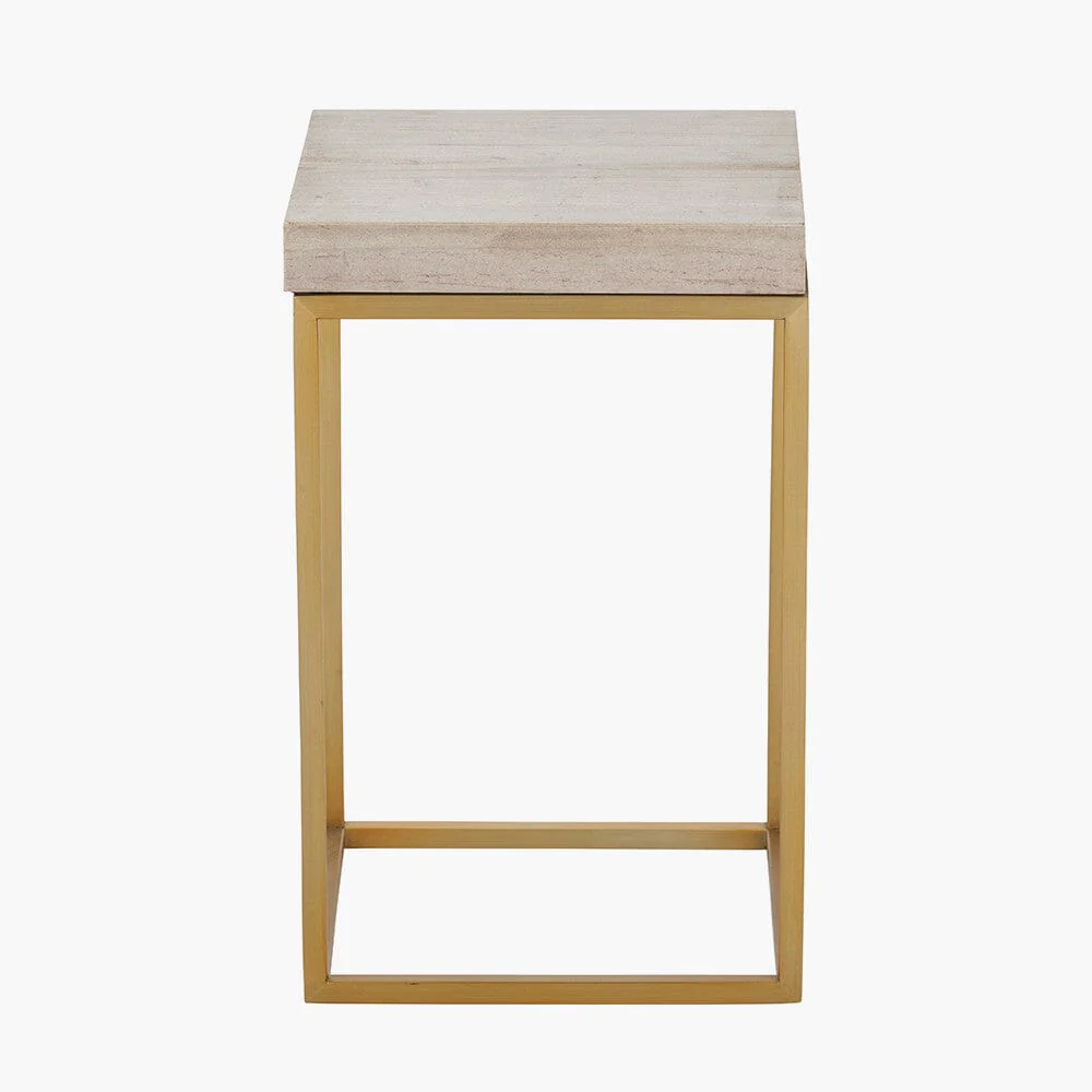 Robyn Beige Granite & Gold Square Side Table - Image 3
