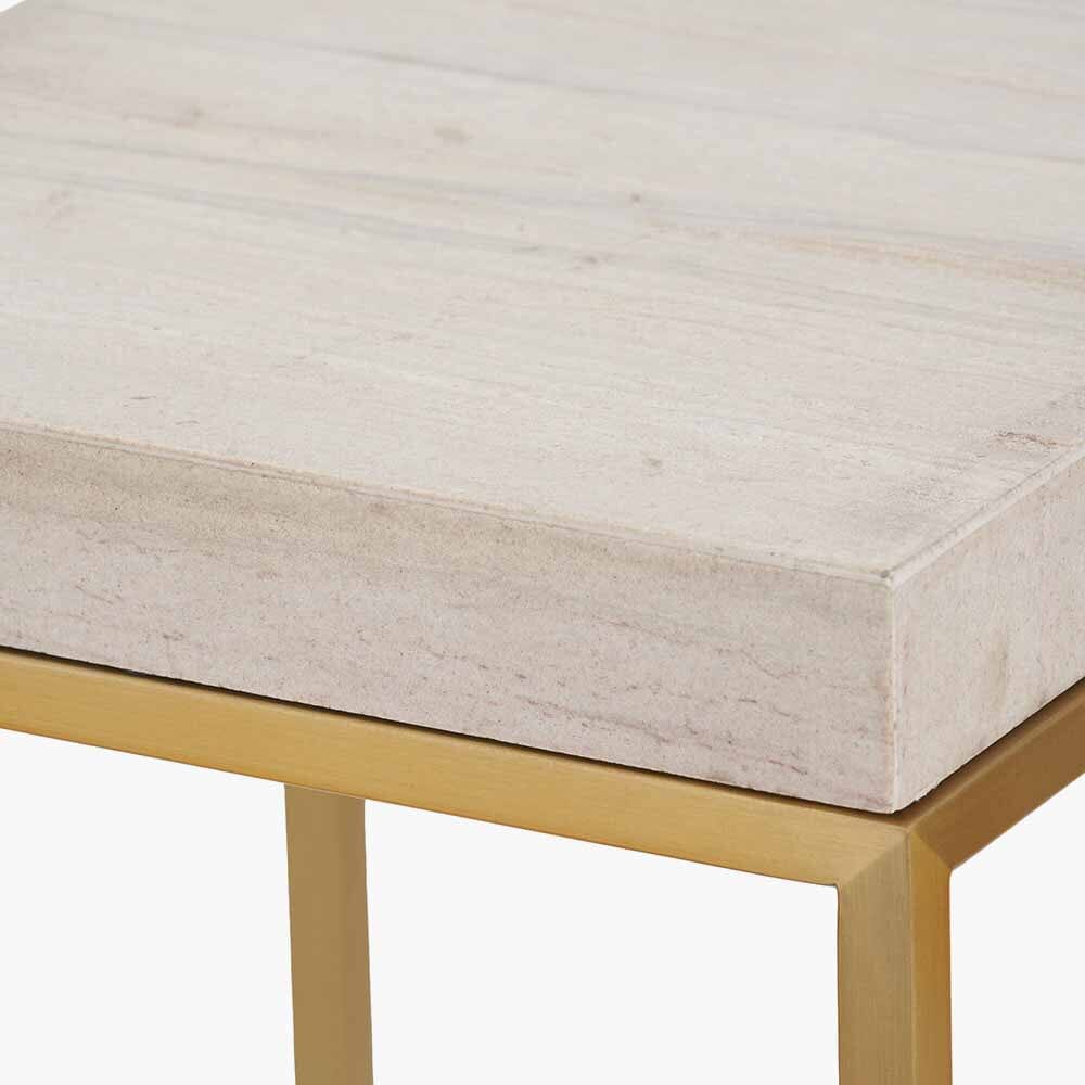 Robyn Beige Granite & Gold Square Side Table - Image 4