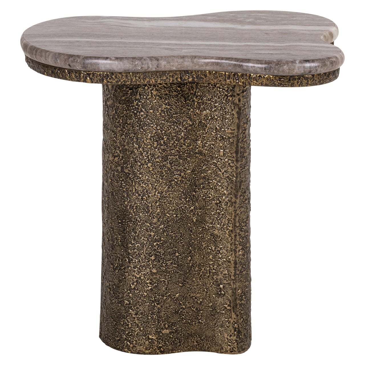 Rolter Neutral Marble Side Table with Brushed Brass Base - Image 2