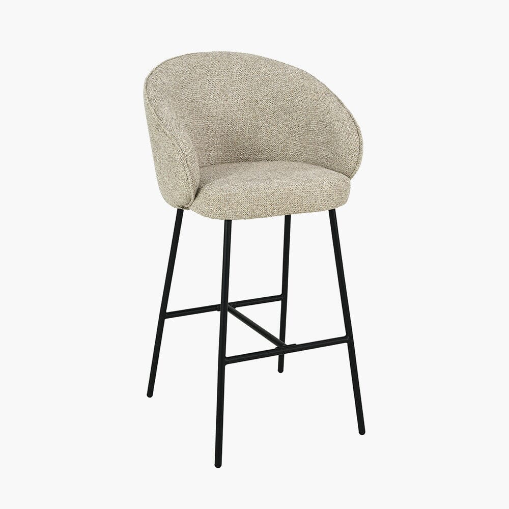 Romy Mocha Textured Chenille Bar Stool with Black Legs - Image 2