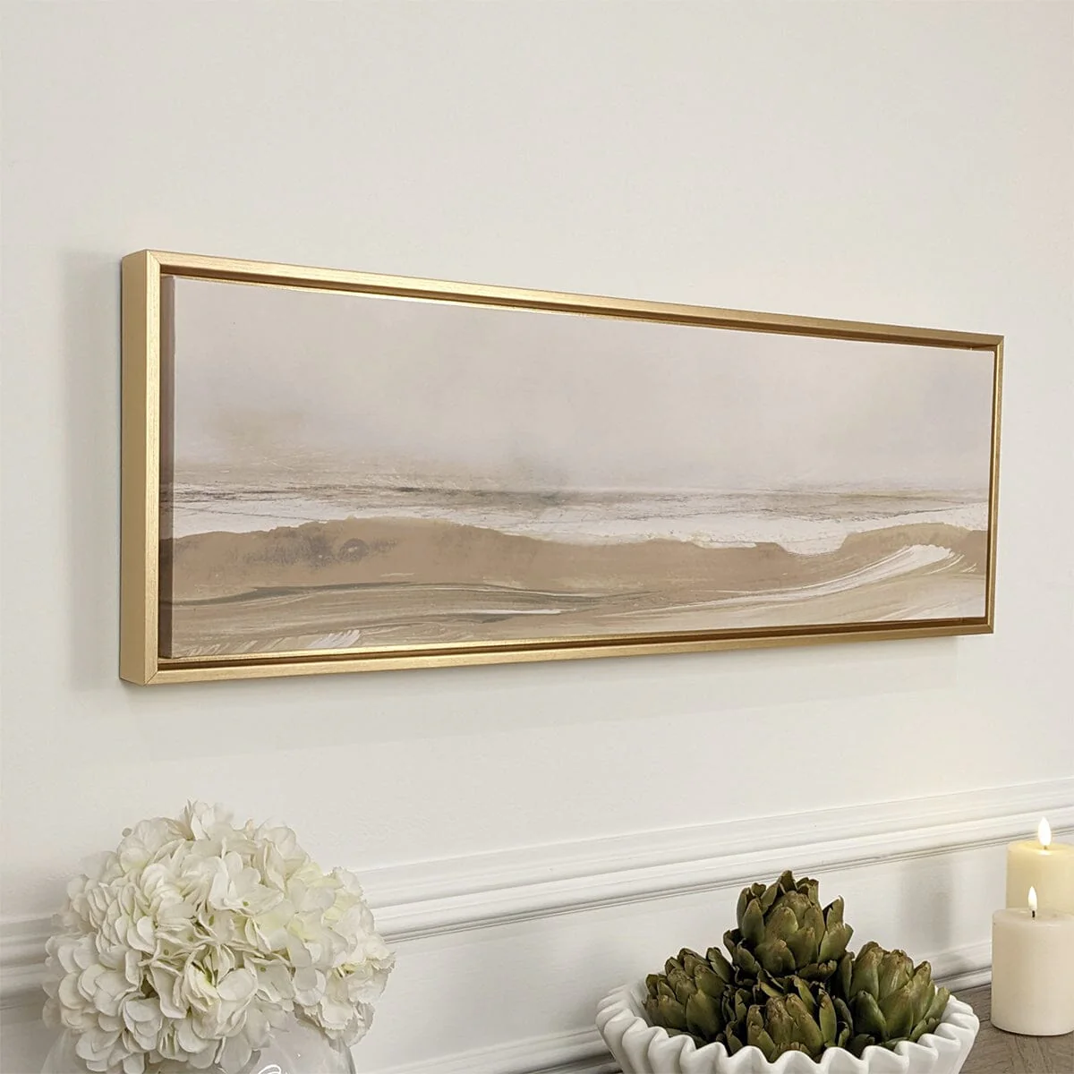Rosanna Gold Framed Neutral Abstract Canvas Wall Art - 90x30cm - Image 2