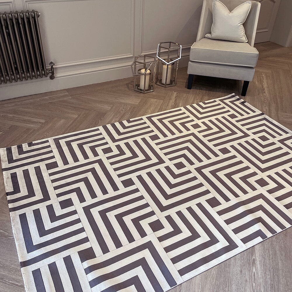 Rosetta Charcoal & Champagne Geometric Patterned Rug