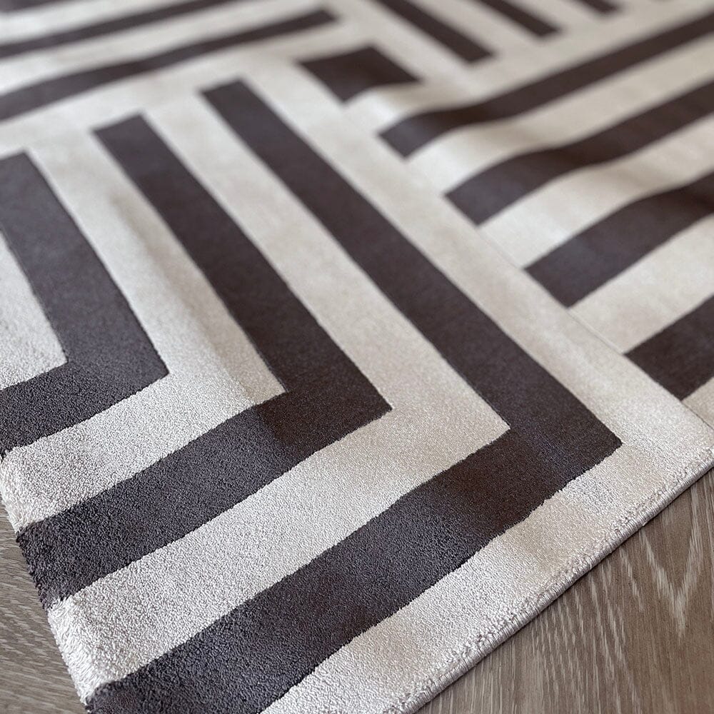 Rosetta Charcoal & Champagne Geometric Patterned Rug - Image 3